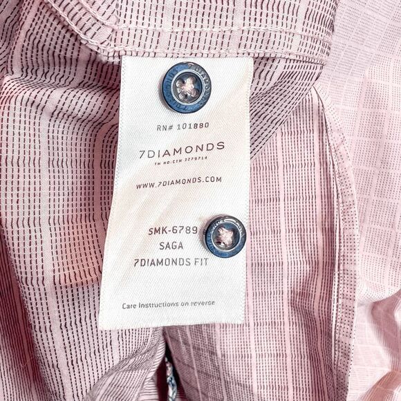 7 Diamonds Saga Stretch Pink Short Sleeve Button Down with Floral Accents Size L - Picture 6 of 6